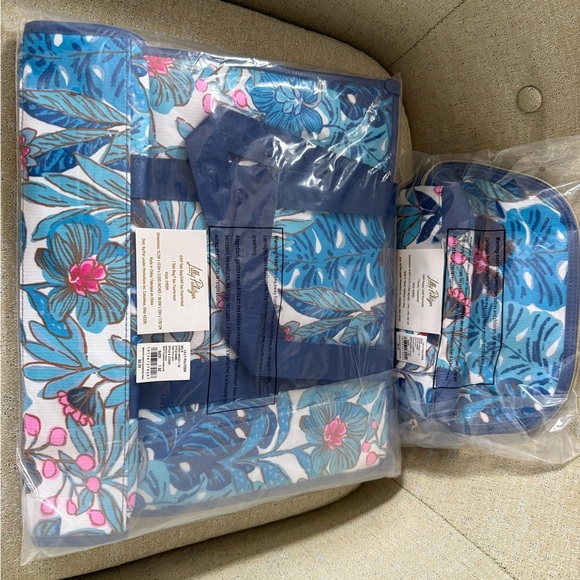 Lilly Pulitzer Tote + Pouch Breezy Aqua Best Fronds Forever NWT GWP - Picture 4 of 4